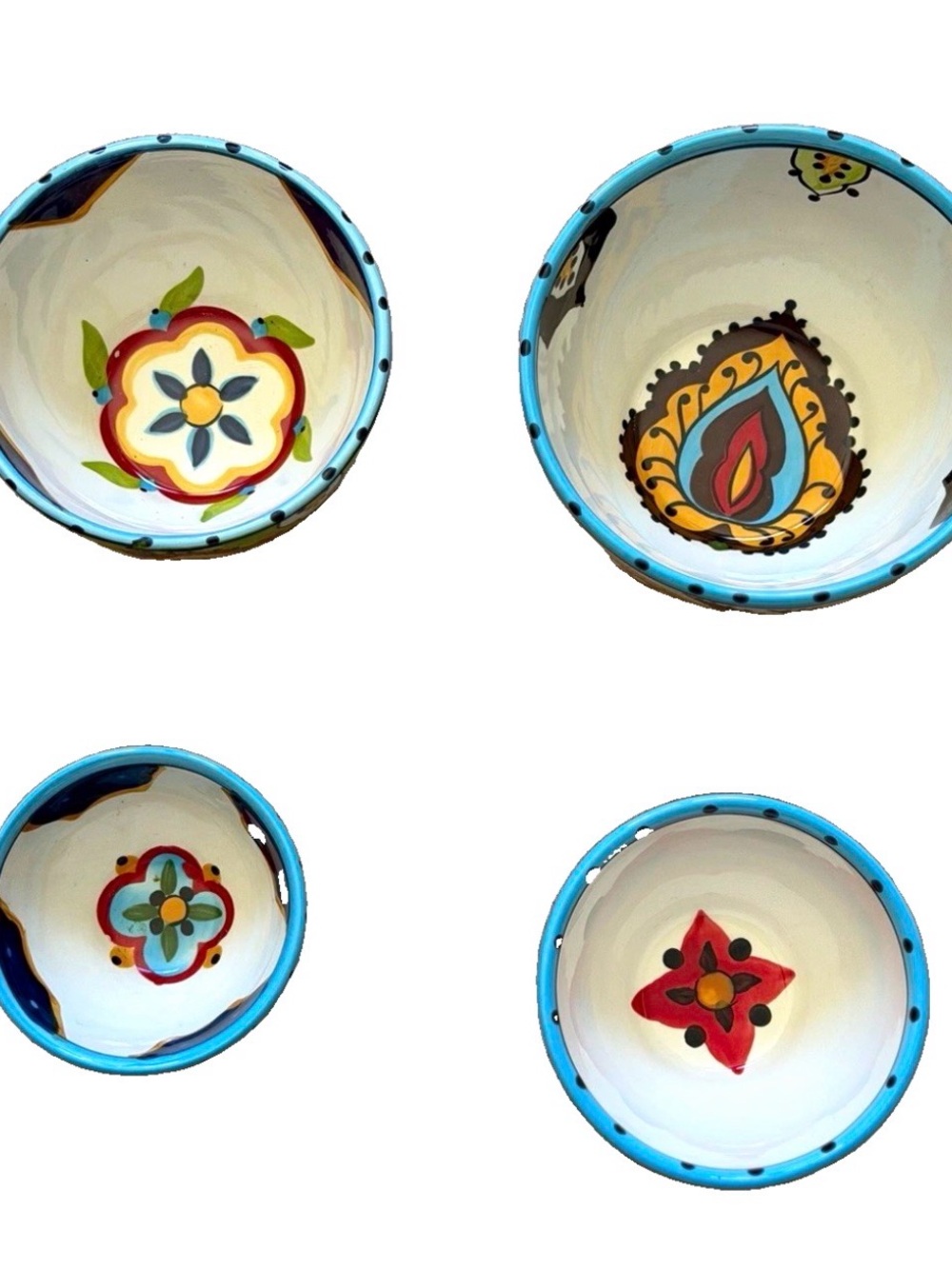 Hand-Painted Ceramic Bowl Set in Blue and Multicolor -